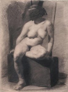 Masked nude woman, seated