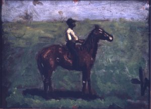 Negro boy on a bay horse