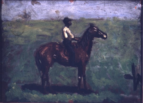 Negro boy on a bay horse